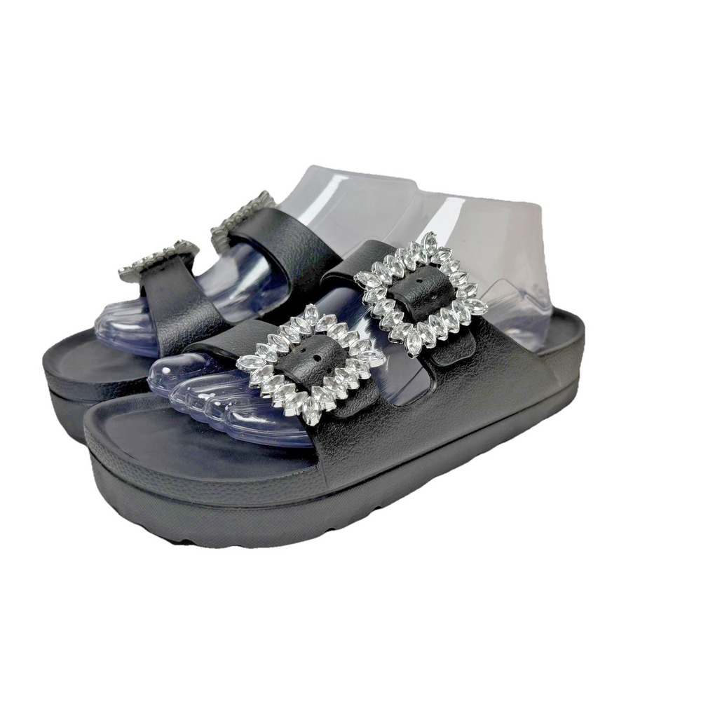 Mia Kiana Eva Glitz Double Strap Sandals Womens Size 9 Black Rhinestones Comfort